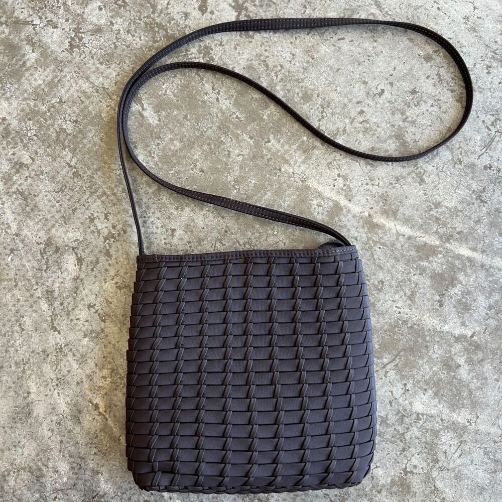 Evan Picone Brown Woven Crossbody Bag Small Purse Neutral Minimalist Versitile